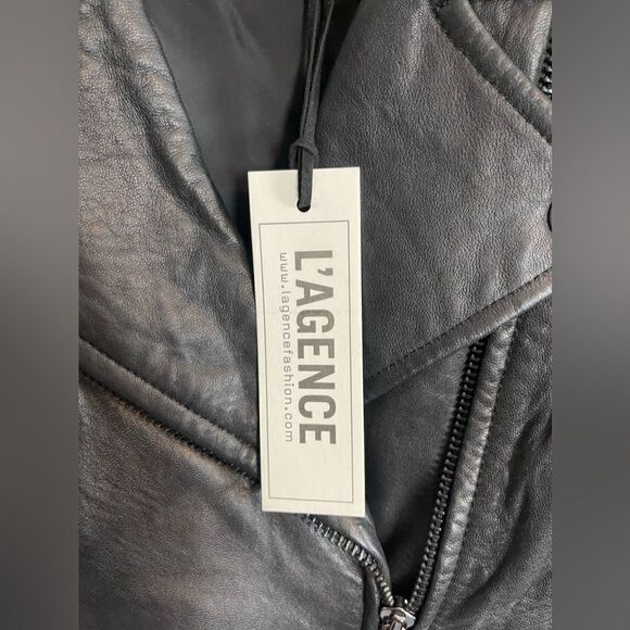 L’AGENCE Jacket black Leather studded Moto Biker Jacket NWT XS - Picture 10 of 12